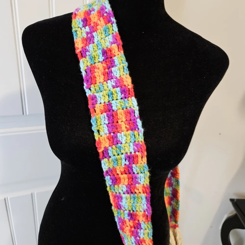 Festival Vintage Crochet Crossbody  Handbag Boho Off White Multicolor Strap - Picture 3 of 12